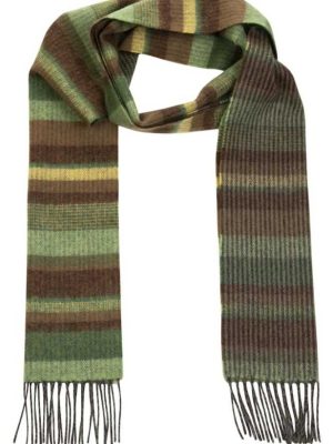 John Hanly Irish Wool Scarf Long 1976 Green Brown Horizontal Stripe