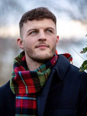 John Hanly Irish Wool Scarf Long 1987 Red Black Green Plaid