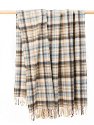 John Hanly Lambswool Throw Blue Cream Brown Denim Check 664 - La Vie en Rose Damesmode Enkhuizen