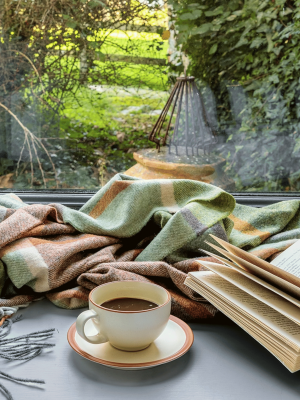 John Hanly Lambswool Throw Green Brown Orange Cream Check 658 - La Vie en Rose Damesmode Enkhuizen (2)
