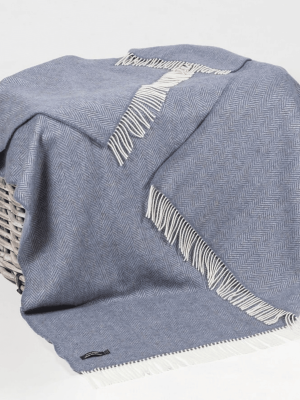John Hanly Merino Cashmere Throw Denim Cream Herringbone 1476 - La Vie en Rose Damesmode Enkhuizen (2)