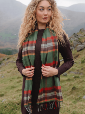 John Hanly Merino Luxury Wool Scarf Green Rust Orange Brown Check 802 - La Vie en Rose Damesmode Enkhuizen (2)