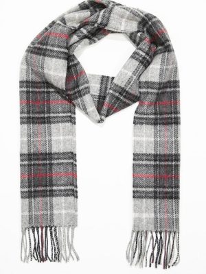 John Hanly Irish Wool Scarf Long Black Grey Red Check