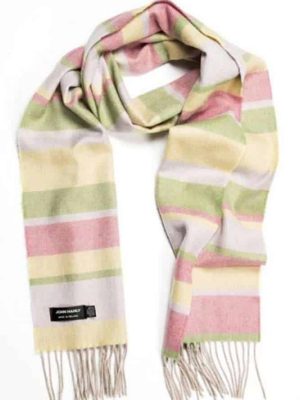 John Hanly Merino Luxury Wool Scarf Green Pink Yellow