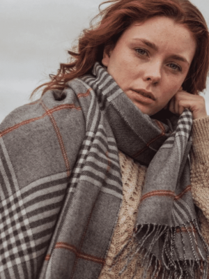 John Hanly Oversized Merino Scarf Grey Cream Red Check