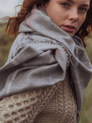 John Hanly Oversized Merino Scarf Silver Grey Pink Blue Overcheck