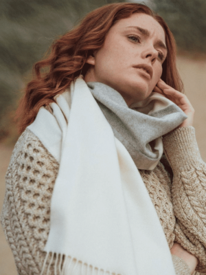 John Hanly Oversized Merino Scarf White Silver Grey Stripe