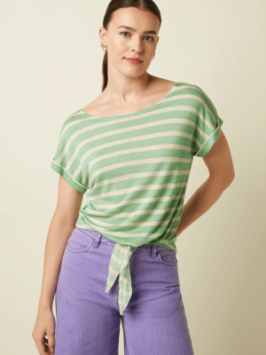 King Louie Aria Knot Shirt Marsy Linen Stripe Sprucestone Mint (8)