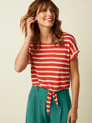 King Louie Aria Knot Shirt Marsy Linen Stripe Sun Orange - La Vie en Rose (3)