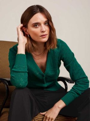 King Louie Cardi V Heart Ajour BCI Peacock Green - La Vie en Rose Damesmode