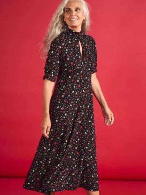 Seasalt Cornwall Calendula Dress Petal Press Onyx