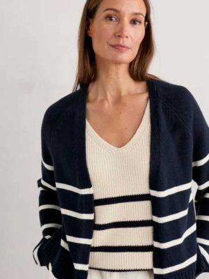 Seasalt Cornwall Castle Beach Cardigan Stripe Porthole Maritime Chalk - La Vie en Rose Damesmode