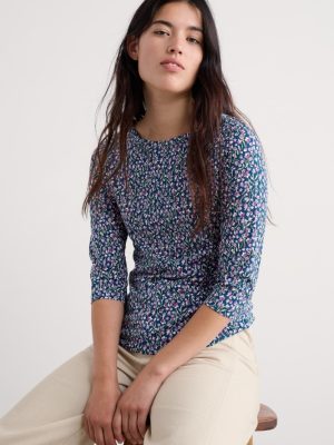 Seasalt Cornwall Easel 34 Sleeve Top Flax Flower Bright Orchid - La Vie en Rose Damesmode Enkhuizen