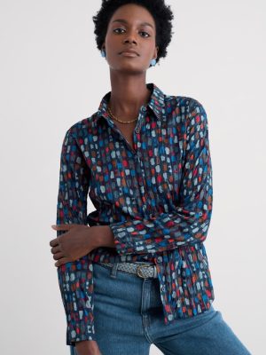 Seasalt Cornwall Larissa Shirt Dye Strokes Dark Lugger - La Vie en Rose Damesmode Enkhuizen