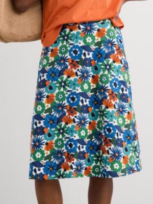 Seasalt Cornwall Rose Skirt Knee Screenprint Floral Chalk - La Vie en Rose Damesmode