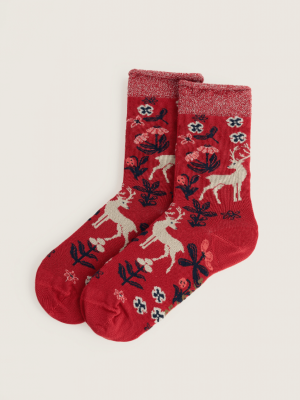 Seasalt Cornwall Snowy Scenes Socks Tapestry Deer Dahlia (1)