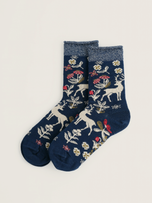 Seasalt Cornwall Snowy Scenes Socks Tapestry Deer Maritime (1)