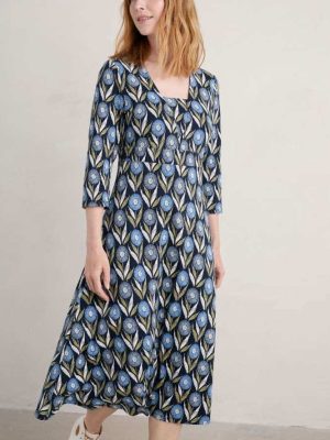 Seasalt Cornwall Waterfront Dress Textured Flower Head Maritime