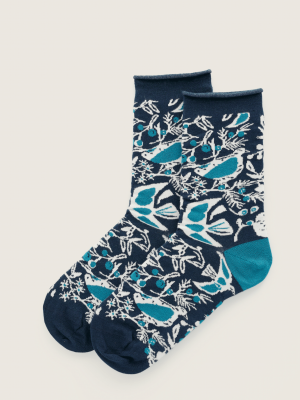 Seasalt Cornwall Women's Bamboo Arty Socks Festive Birds Raincloud (2)