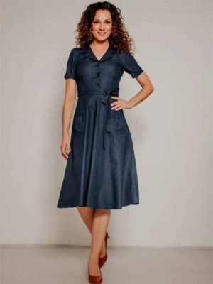 Very Cherry Revers Dress Midi Dark Denim