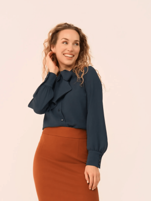 Very Cherry Ruffle Blouse Petrol Bubble Chiffon VC-BL0300-BC200 - La Vie en Rose Damesmode Enkhuizen (6)