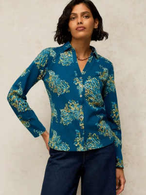 White Stuff Annie Jersey Foil Shirt Teal Print 447957- La Vie en Rose Damesmode Enkhuizen (2)