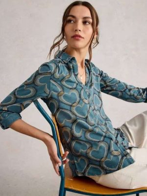 White Stuff Annie Jersey Shirt Blue Print - La Vie en Rose Damesmode