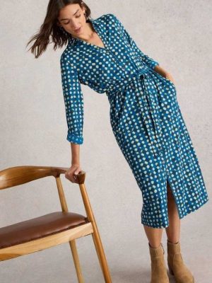 White Stuff Annie Jersey Shirt Dress Blue Print - La Vie en Rose Damesmode