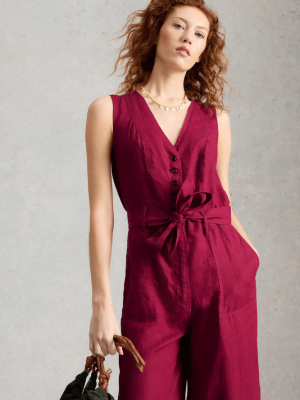 White Stuff Betty Linen Blend Jumpsuit Dark Pink (4)