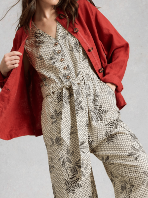 White Stuff Betty Linen Blend Jumpsuit Ivory Print (3)