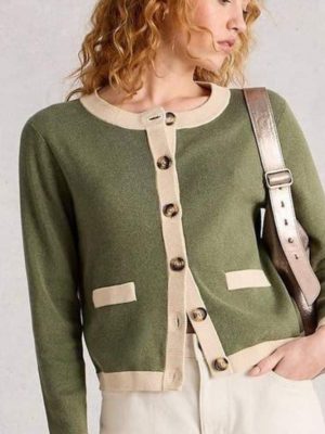 White Stuff Charlotte Cardi Khaki Green - La Vie en Rose Damesmode