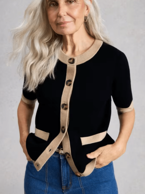 White Stuff Charlotte Short Sleeve Cardi Black Multi (5)