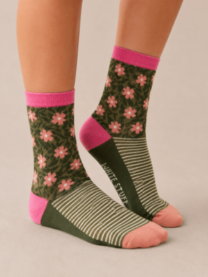 White Stuff Floral Stripe Ankle Sock Green Multi (3)