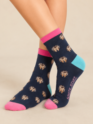 White Stuff Fluffy Hedgehock Ankle Sock Navy Multi (3)