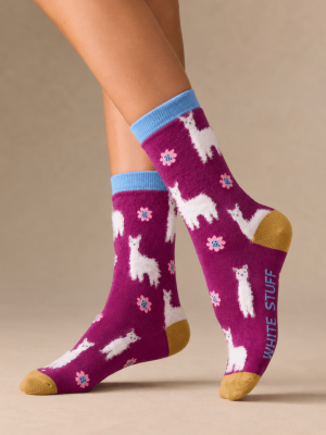 White Stuff Fluffy Llama Ankle Sock Mid Purple 446848 (1)