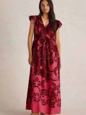 White Stuff Lorna Linen Blend Maxi Dress Red Multi - La Vie en Rose Damesmode