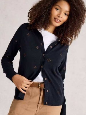 White Stuff Lulu Embroidered Cardi Navy Multi - La Vie en Rose Damesmode