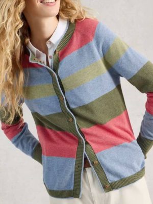White Stuff Lulu Stripe Cardi Green Multi - La Vie en Rose Damesmode
