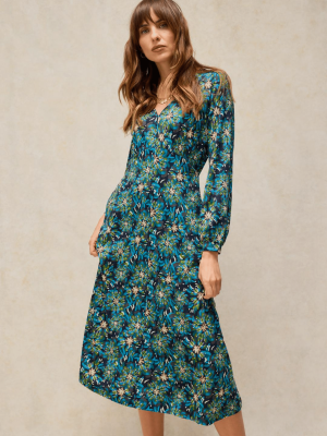 White Stuff Megan Jersey Dress Teal Multi 447942 (5)