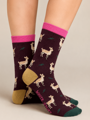 White Stuff Oh Deer Ankle Sock Dark Plum 446850