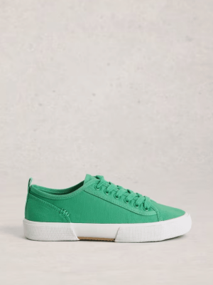White Stuff Pippa Canvas Lace Up Trainer Bright Green (2)
