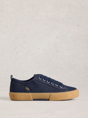 White Stuff Pippa Canvas Lace Up Trainer Dark Denim (2)
