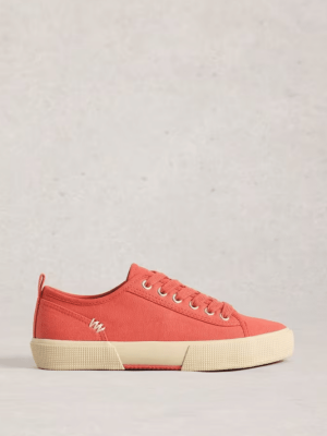 White Stuff Pippa Canvas Lace Up Trainer Mid Coral (2)