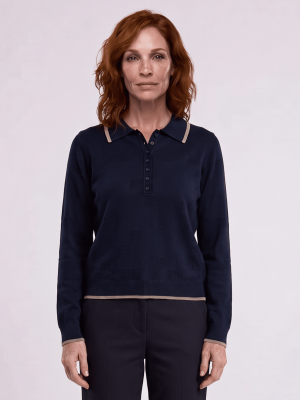 White Stuff Poppy Polo Long Sleeve Jumper Dark Navy 446720 - La Vie en Rose Damesmode Enkhuizen (1)