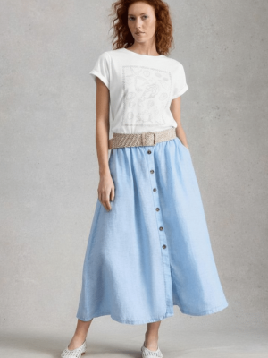 White Stuff Riley Linen Midi Skirt Chambray Blue - La Vie en Rose Damesmode (2)