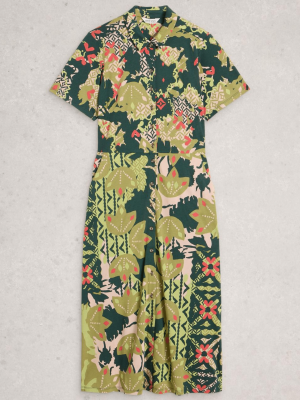 White Stuff Rua Jersey Shirt Dress Green Print (3)