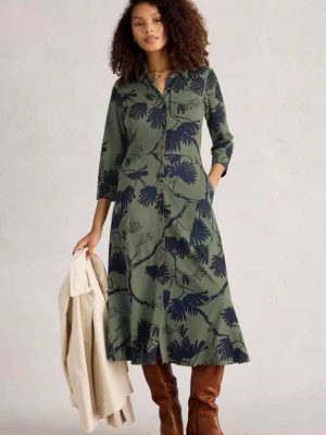 White Stuff Rua Jersey Shirt Dress Green Print - La Vie en Rose Damesmode