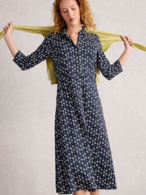 White Stuff Rua Jersey Shirt Dress Navy Print - La Vie en Rose Damesmode