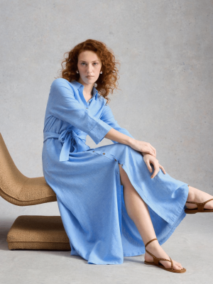 White Stuff Soma Linen Shirt Dress Chambray Blue (6)
