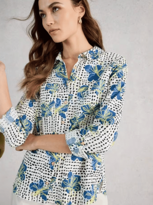 White Stuff Sophie Organic Cotton Shirt Ivory Print - La Vie en Rose Damesmode